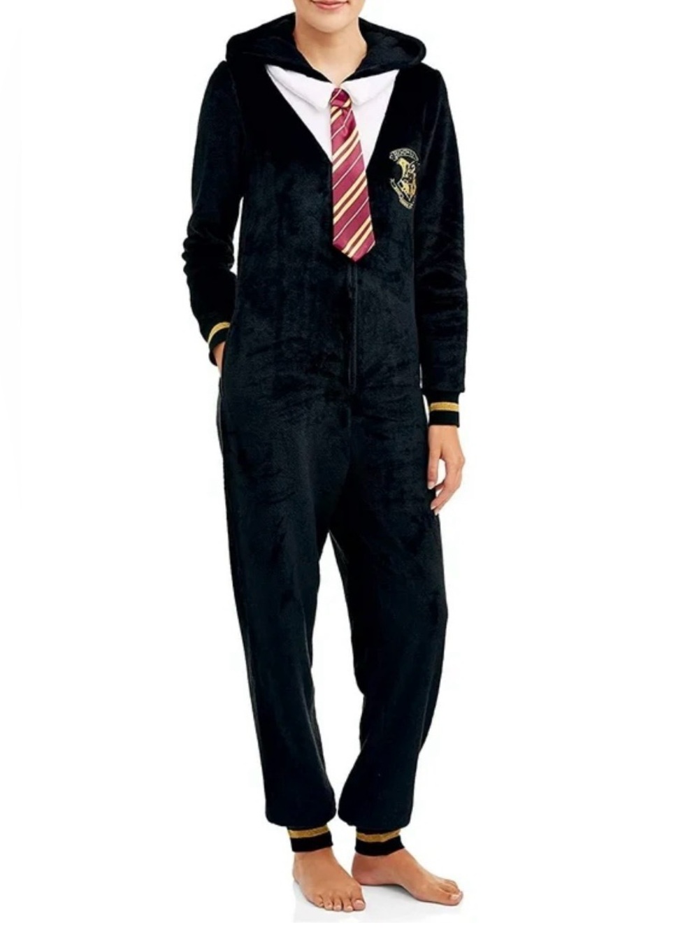 HARRY POTTER HOGWARTS BODYSUIT Sleepwear Costume Size S Plush Zipper Hood Adult